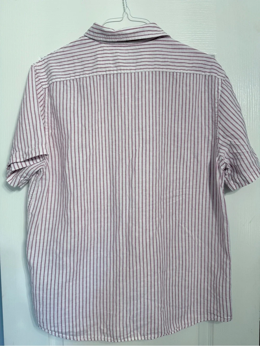 Banana Republic Mens Linen Cotton Button Up -Pink Stripes Large Excellent Beach